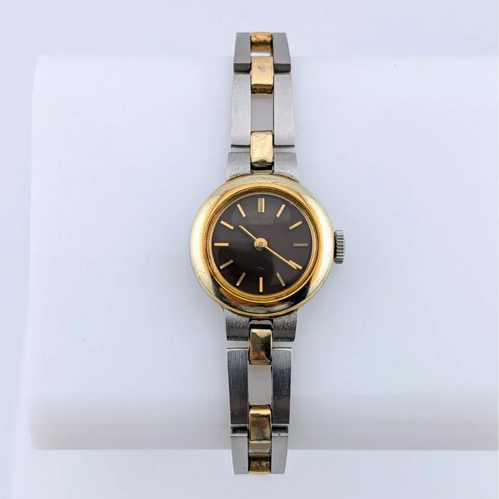Vintage Seiko 11-1289 Manual Wind Brown Dial Two Tone Ladies Watch 19mm 6.25